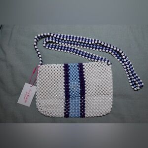 Isaac Mizrahi NWT Blue White Beaded Bag | 10” x 8”
